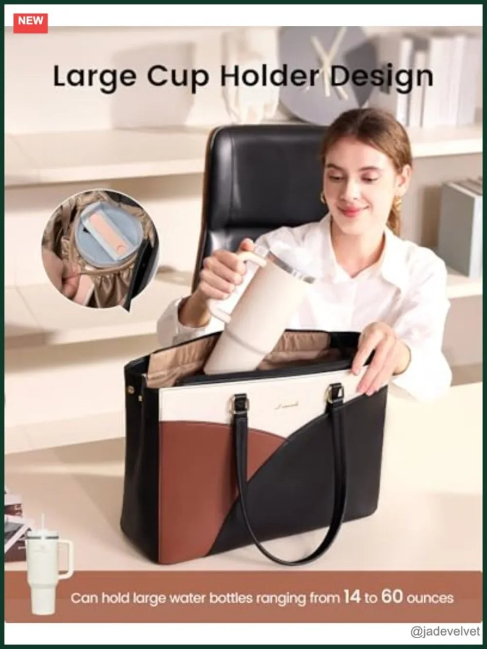 Waterproof PU Leather Laptop Tote Bag, 15.6